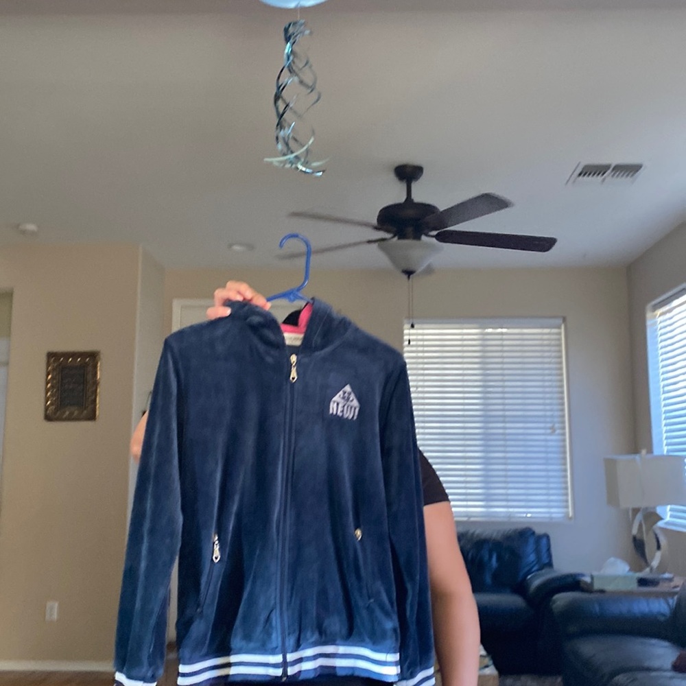 Blue jacket with pink hood
